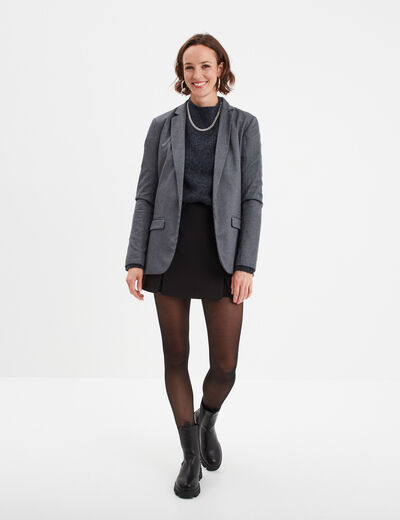 Blazer coupe droite manches longues gris foncé femme