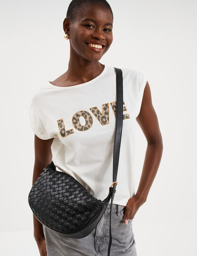 Sac banane effet tress&eacute; noir femme