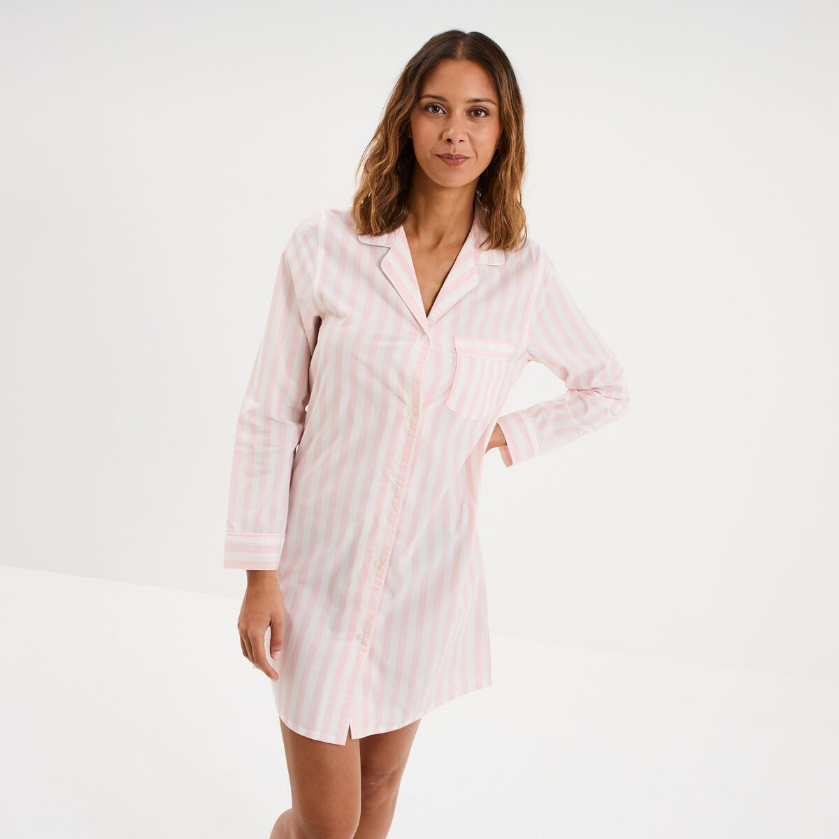 Chemise de nuit manches longues coton ecru femme
