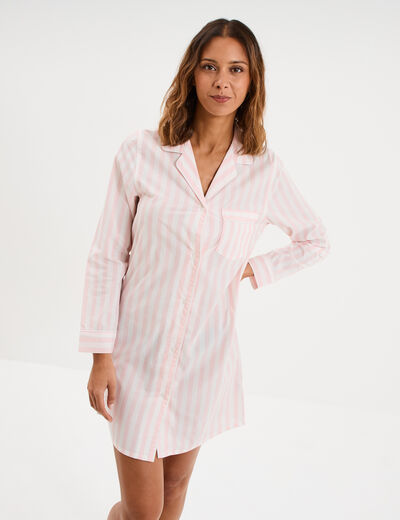 Chemise de nuit manches longues coton ecru femme