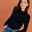 T-shirt manches longues col roulé noir femme