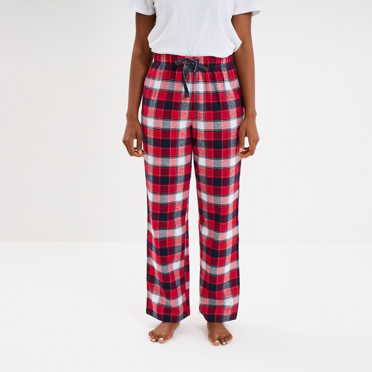 Pantalon de pyjama en coton ajusable rouge femme