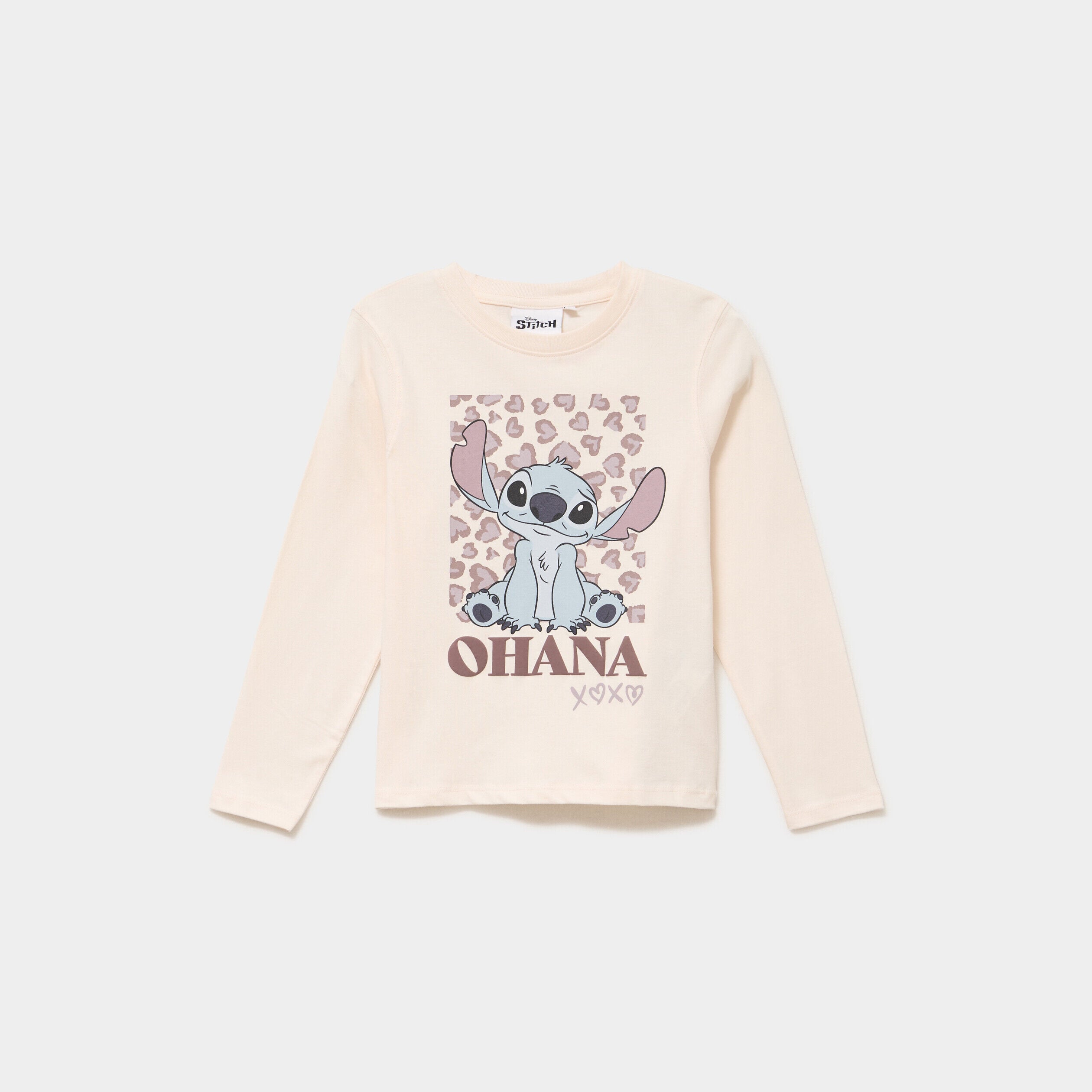 T-shirt col rond manches longues Stitch beige fille