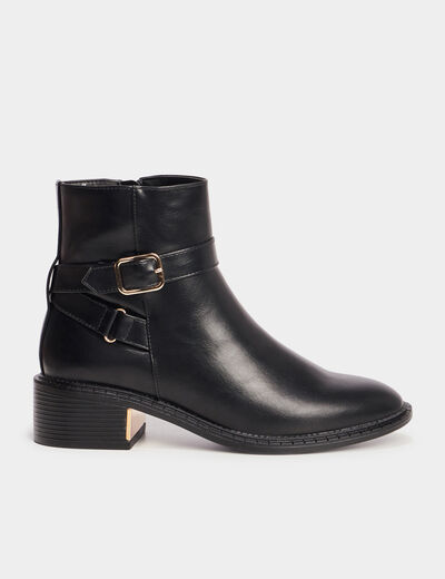 Bottines à talons zippées avec boucles noir femme