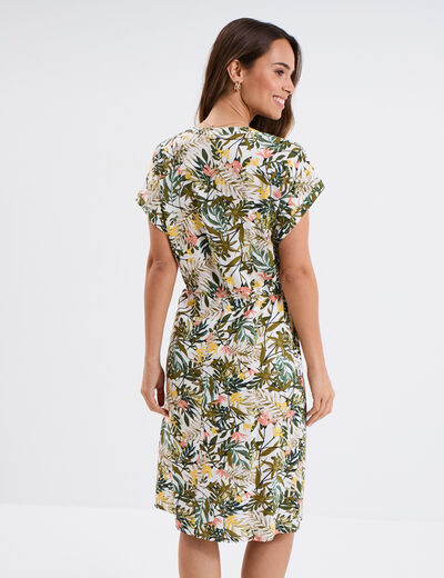 Robe courte col tunisien manches courtes blanc femme