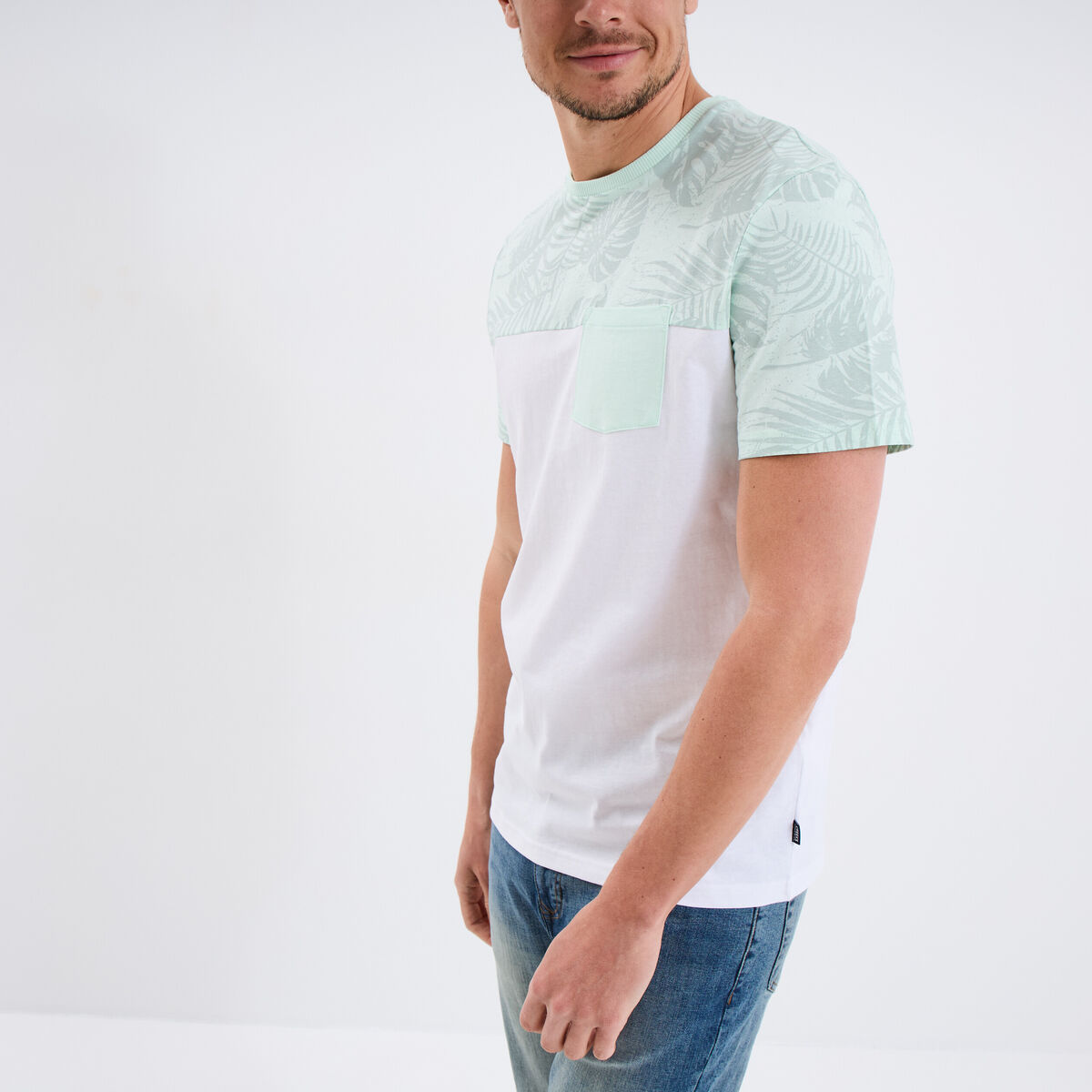 T-shirt manches courtes 1 poche coton vert pastel homme