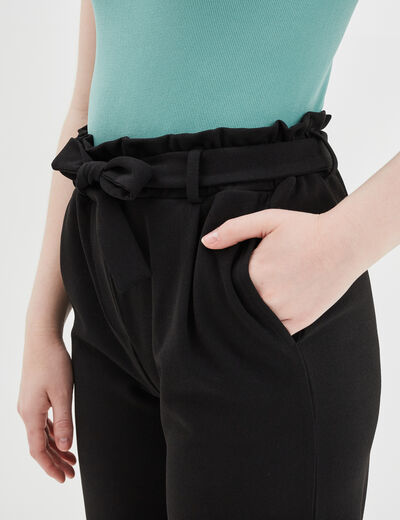 Pantalon city paperbag ceinturé 7/8ème noir femme