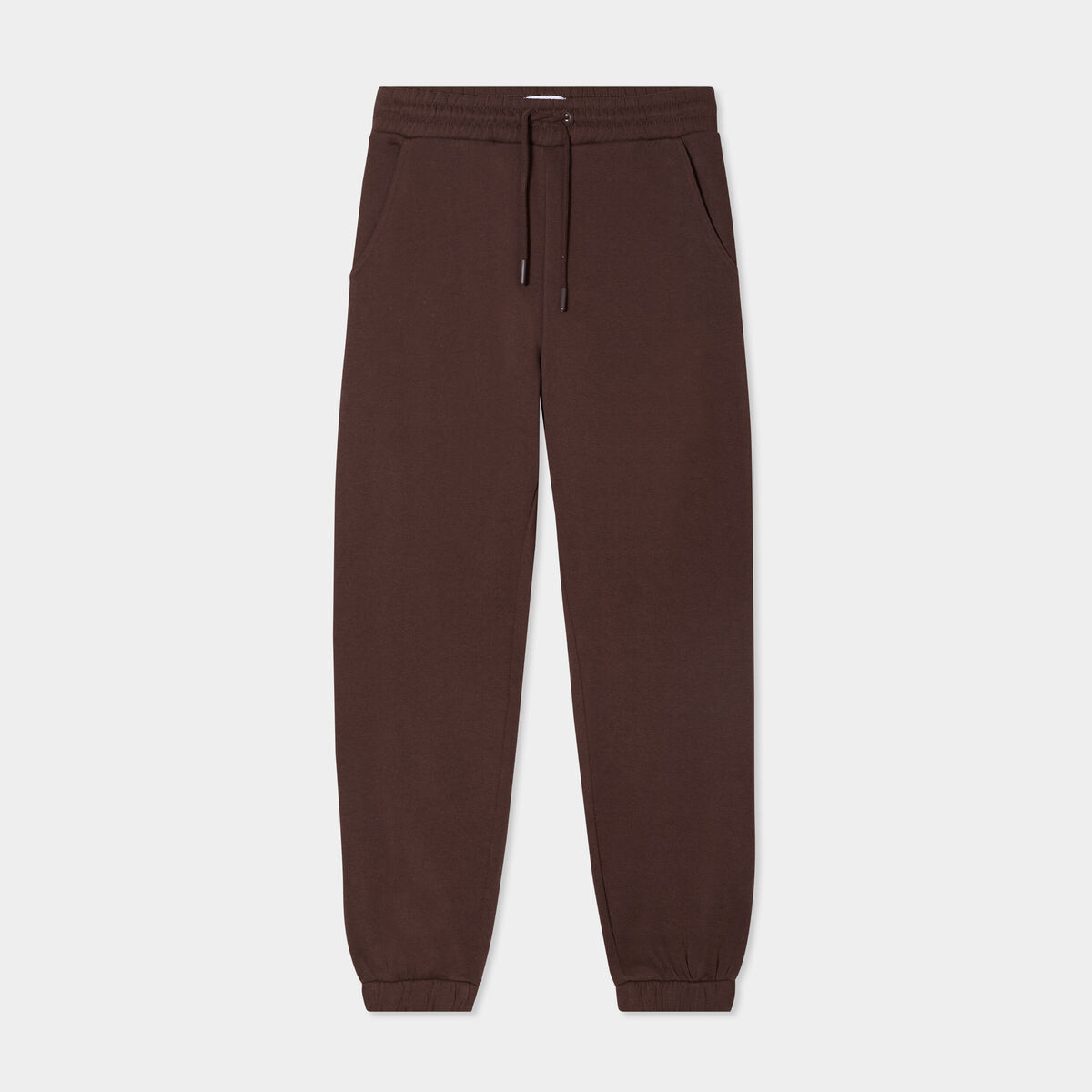 Pantalon jogging droit molleton marron foncé femme