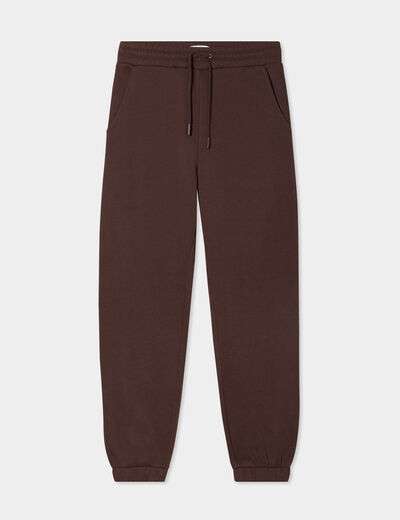 Pantalon jogging droit molleton marron foncé femme