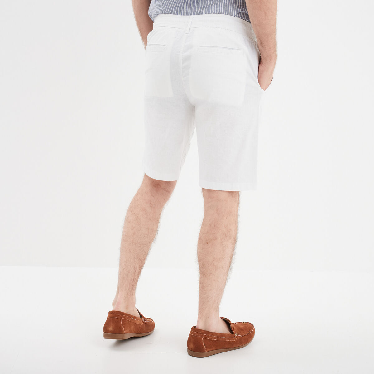 Bermuda chino à coulisse lin mélangé blanc homme