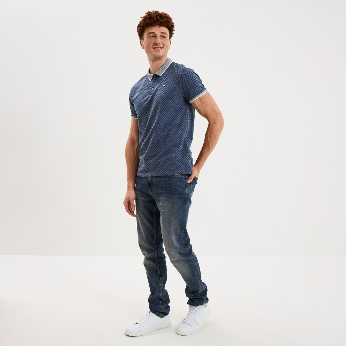 Polo slim manches courtes stretch bleu gris homme