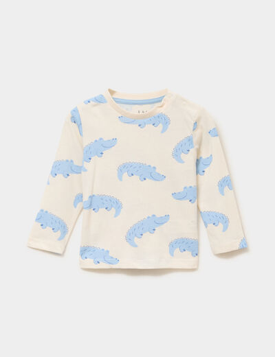 T-shirt manches longues coton ecru b&eacute;b&eacute; gar&ccedil;on