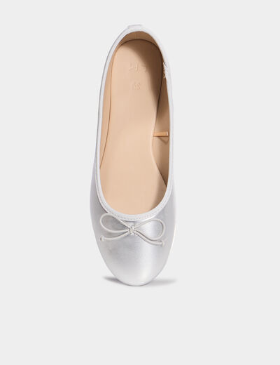 Ballerines plates m&eacute;tallis&eacute;es gris argent femme