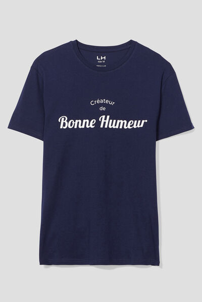 T-shirt col rond manches courtes coton bleu marine homme