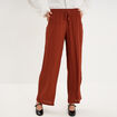 Pantalon effet cr&ecirc;pe taille &eacute;lastiqu&eacute;e marron femme