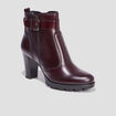 Bottines à talons avec boucles en cuir bordeaux femme