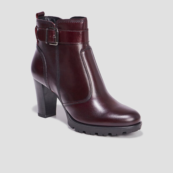 Bottines à talons avec boucles en cuir bordeaux femme