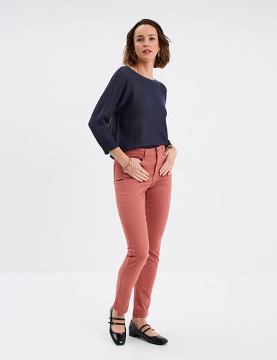 Pantalon slim en coton elasthanne vieux rose femme