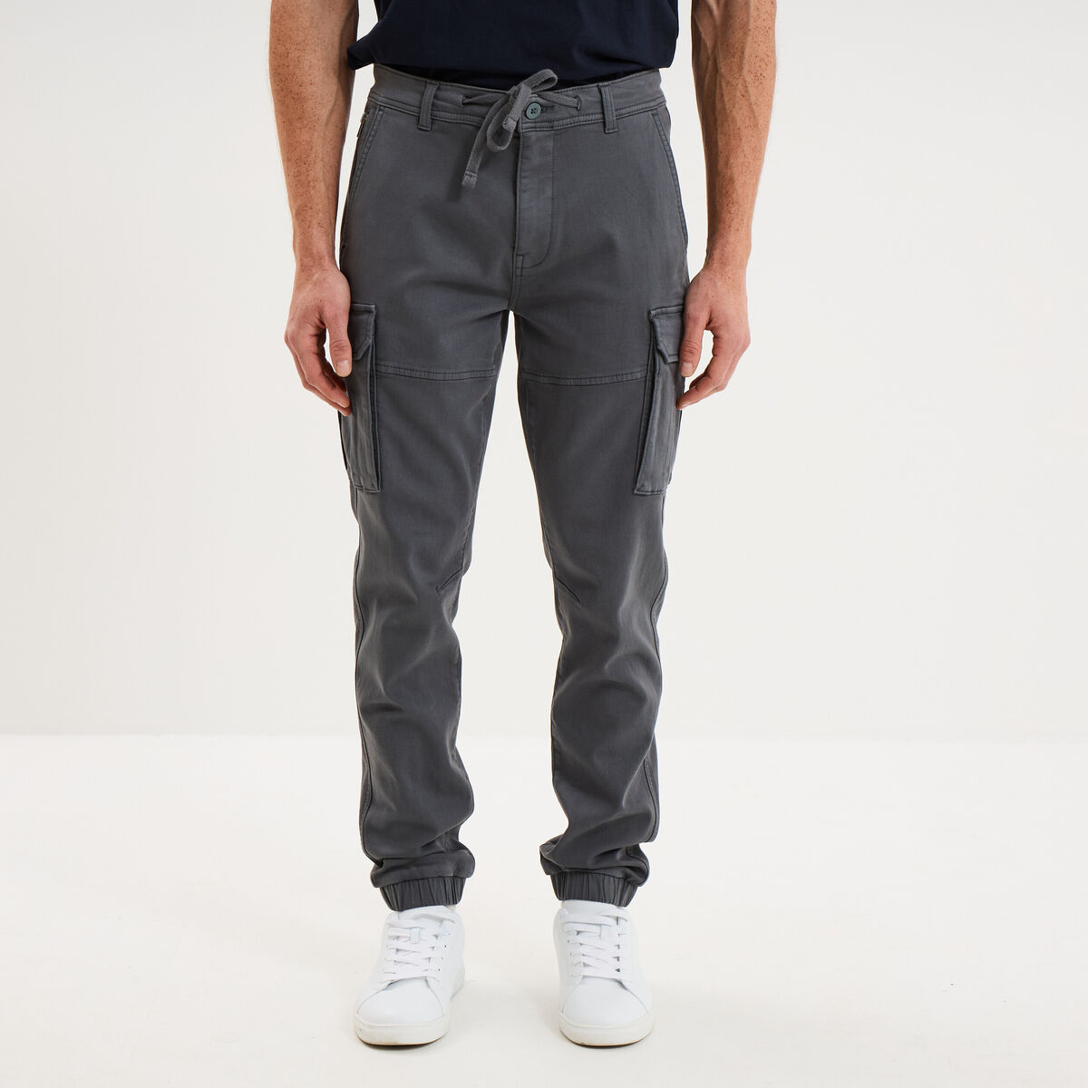 Pantalon cargo slim stretch vert fonc&eacute; homme