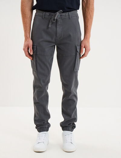 Pantalon cargo slim stretch vert fonc&eacute; homme