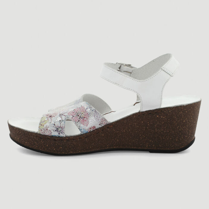 Sandales motif façon mosaïque cuir femme blanc