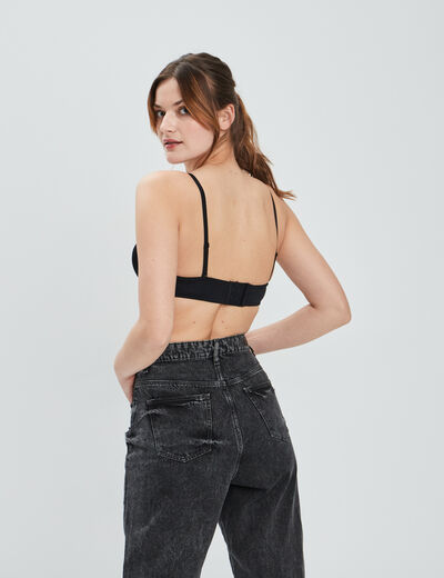 Soutien-gorge bandeau microfibre noir femme