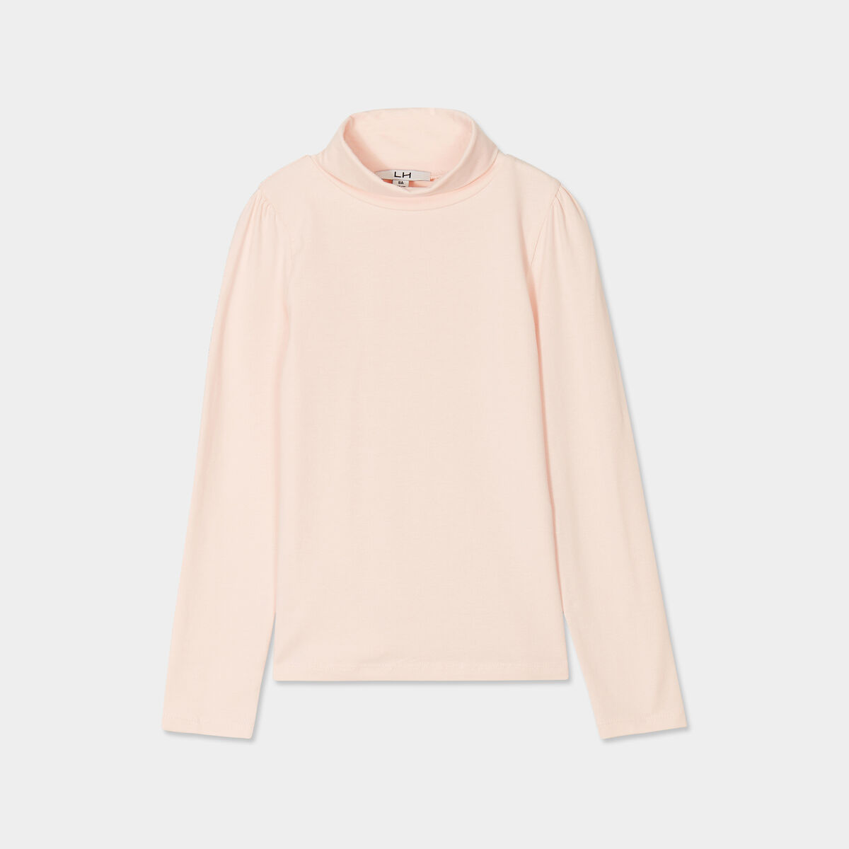 T-shirt col roul&eacute; manches longues coton rose clair fille