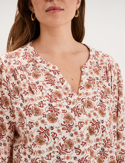 Blouse droite manches longues coton ecru femme grande taille