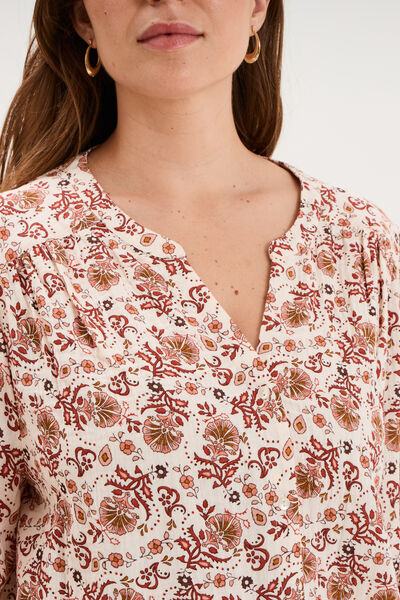 Blouse droite manches longues coton ecru femme grande taille