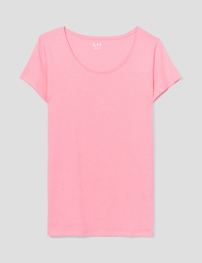 T-shirt coton col rond manches courtes rose femme