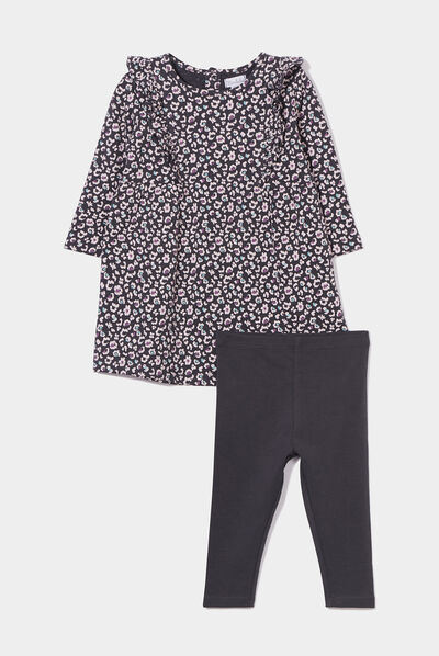 Ensemble robe et legging coton gris foncé bébé fille