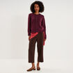 Gilet col rond &agrave; volants boutonn&eacute; prune femme