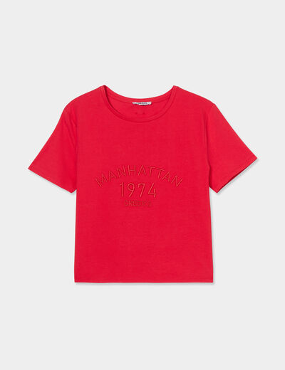 T-shirt cropped ajusté broderie Creeks rouge femme