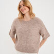 Pull col rond manches courtes beige femme
