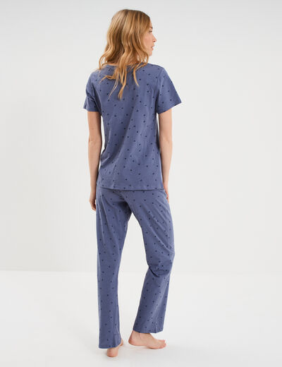 Ensemble pyjama t-shirt pantalon coton bleu gris femme