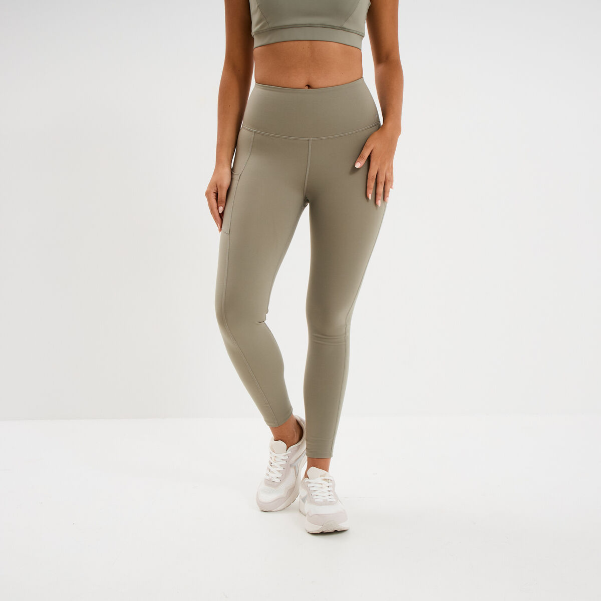 Legging de sport taille haute vert kaki femme