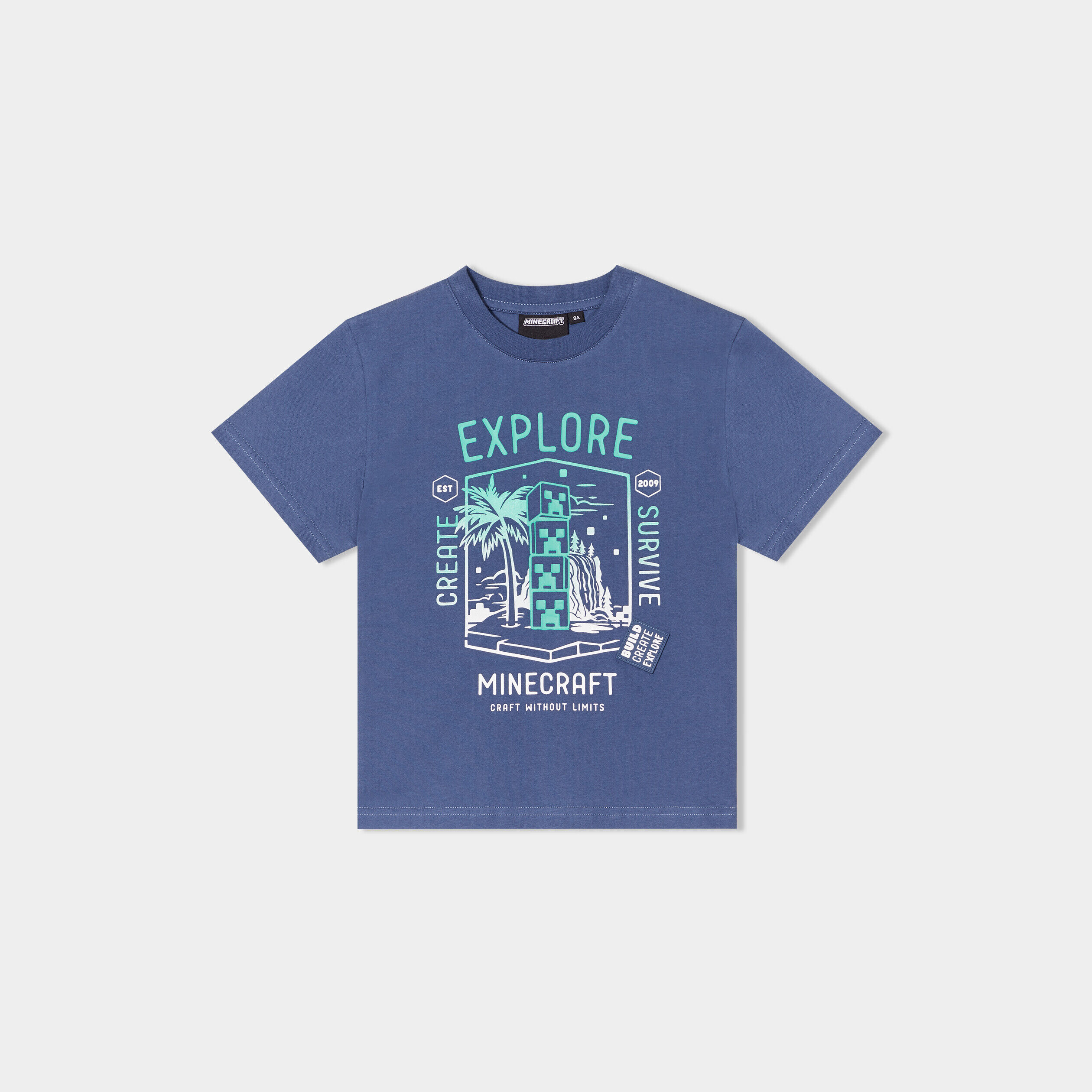 T-shirt manches courtes coton Minecraft bleu marine garçon