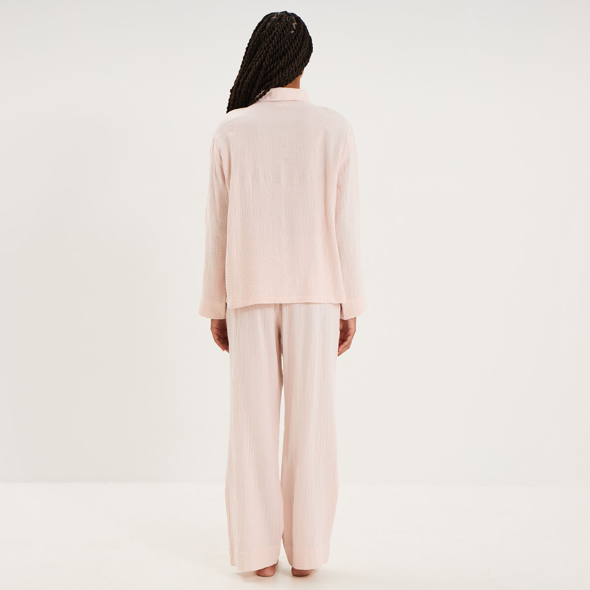 Ensemble pyjama chemise gaze de coton rose clair femme
