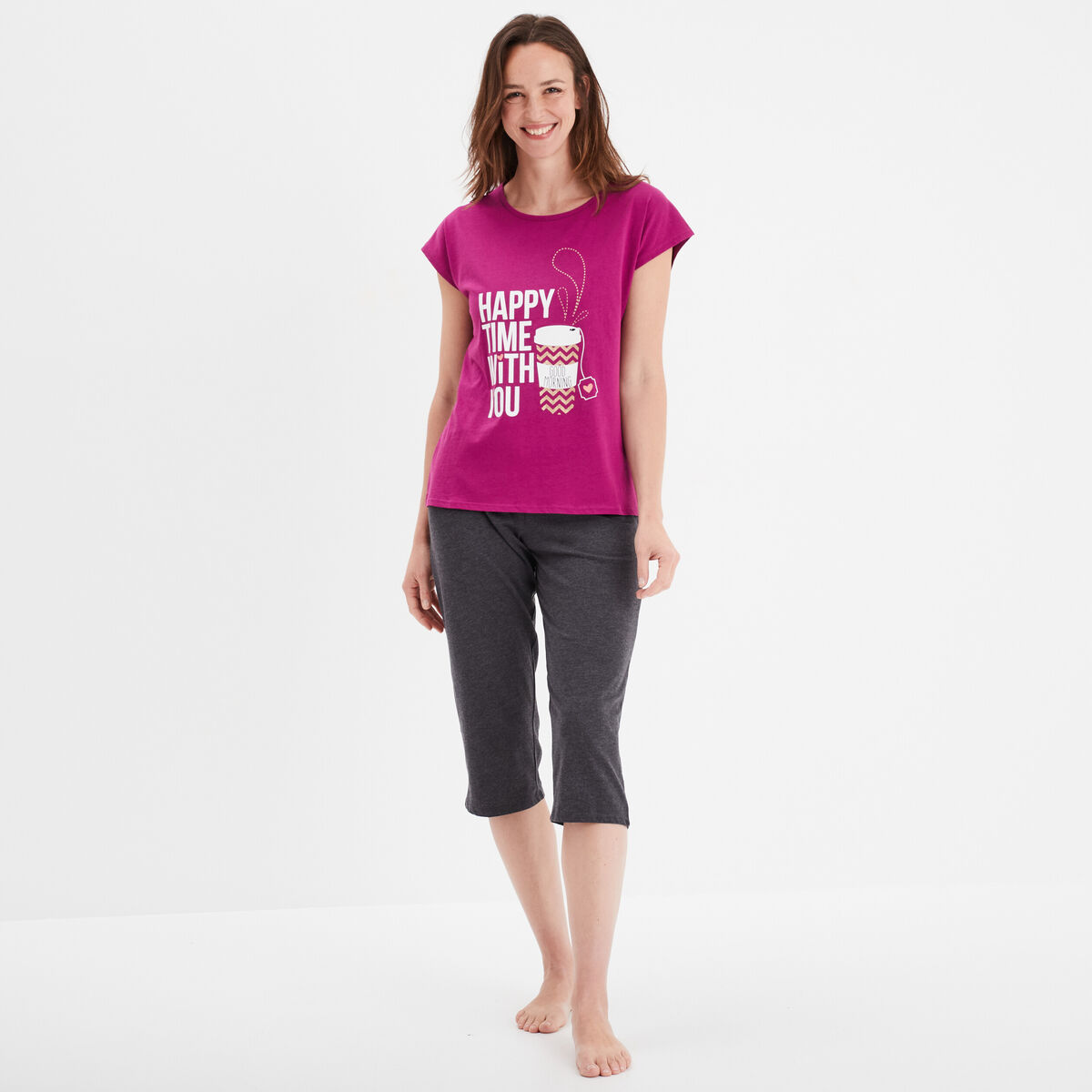 Ensemble pyjama corsaire t-shirt violet femme