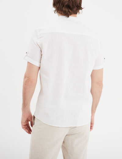 Chemise col mao lin mélangé blanc homme