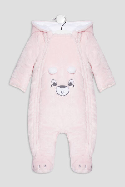 Combinaison à capuche zippée rose bébé fille