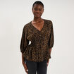 Blouse oversize &eacute;lastiqu&eacute;e manches 3/4 vert kaki femme