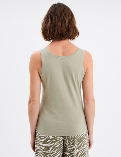 Débardeur bretelles larges coton vert kaki femme