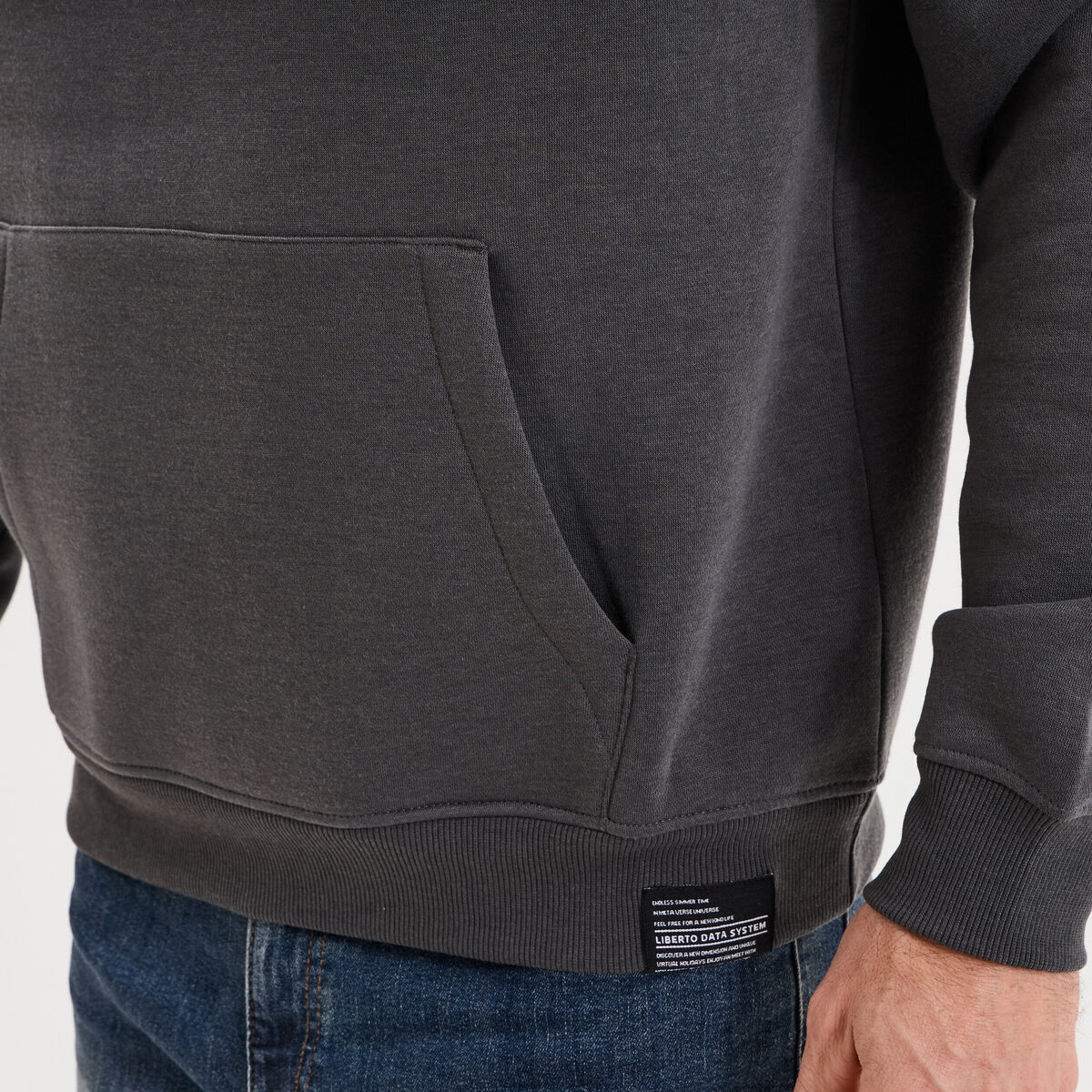 Sweat hoodie molleton manches longues gris fonc&eacute; homme