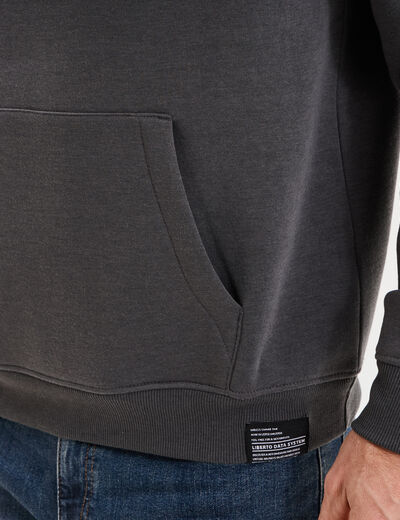 Sweat hoodie molleton manches longues gris fonc&eacute; homme