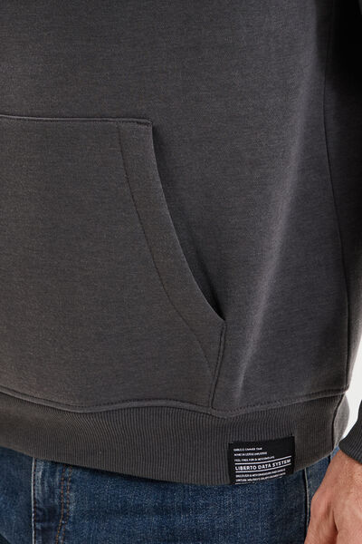 Sweat hoodie molleton manches longues gris fonc&eacute; homme