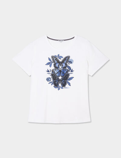 T-shirt manches courtes col rond coton ecru femme grande taille