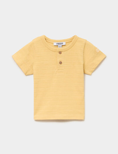 T-shirt col tunisien manches courtes jaune b&eacute;b&eacute; gar&ccedil;on
