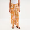 Pantalon fluide large taille &eacute;lastiqu&eacute;e jaune ocre femme