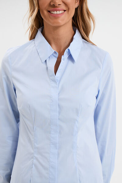 Chemise cintr&eacute;e manches longues bleu ciel femme